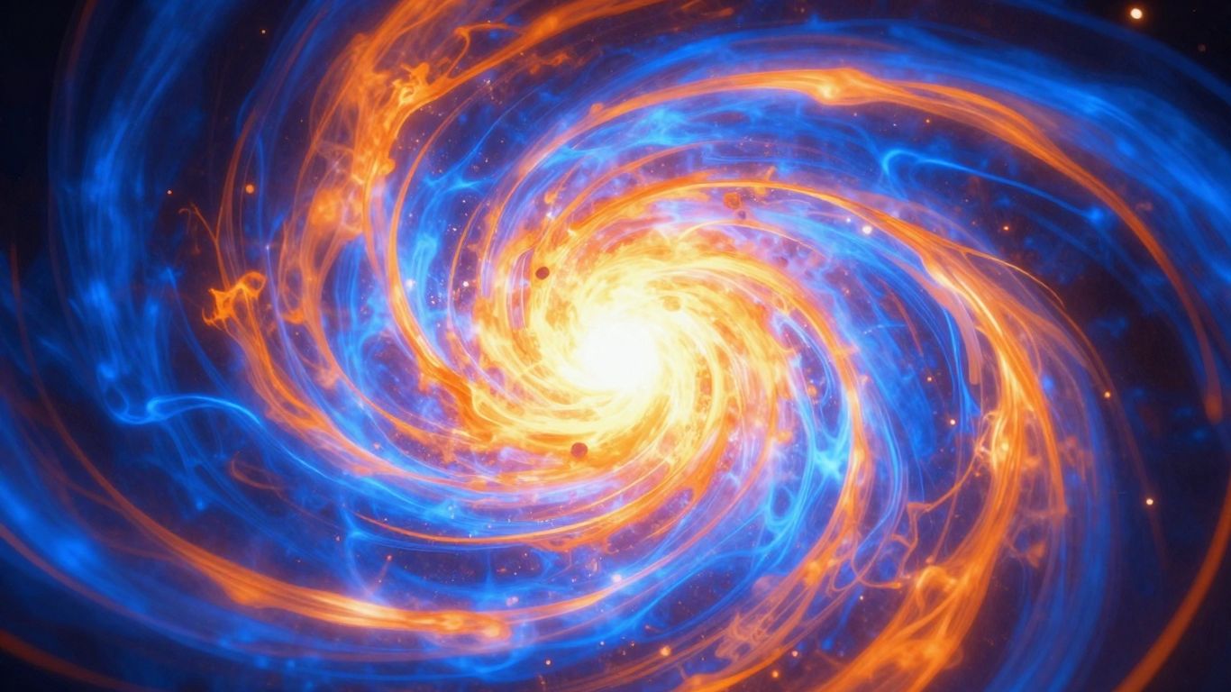 Abstract fusion reaction with bright plasma and magnetic field.