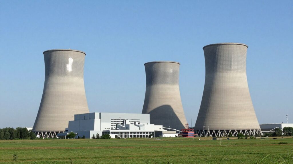 Sizewell C nuclear power plant under a blue sky.