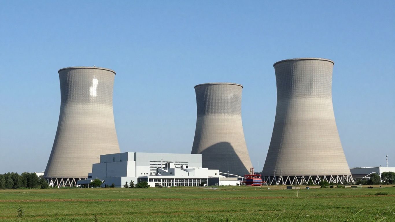 Sizewell C nuclear power plant under a blue sky.