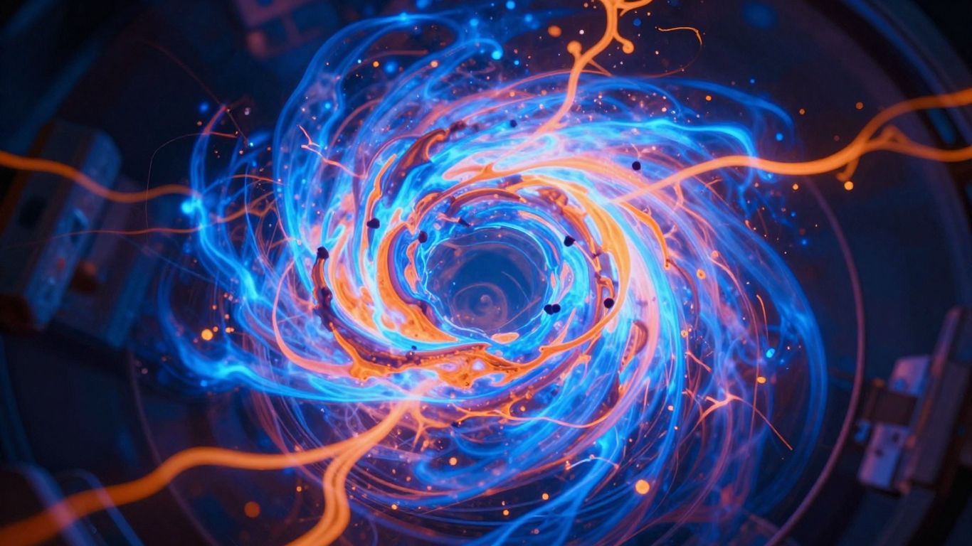 Glowing fusion reactor core with swirling plasma