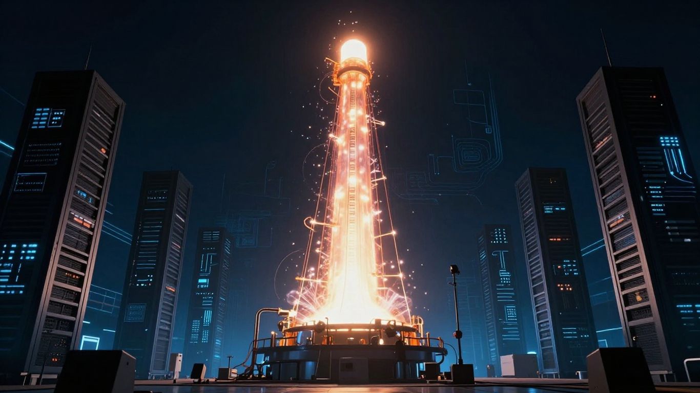 Nuclear reactor powering AI servers and digital circuits.