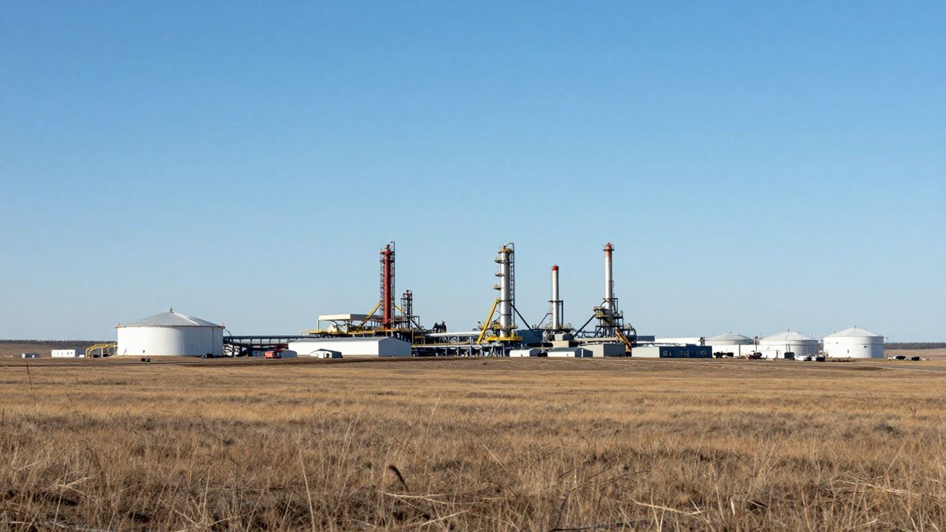 Saskatchewan uranium mine and processing facility under a clear sky.