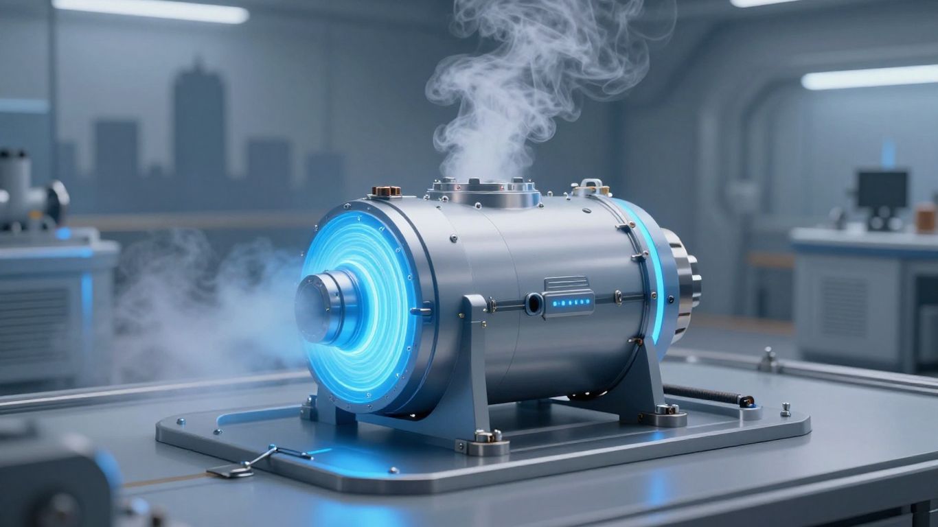 Small modular nuclear reactor glowing with blue light.