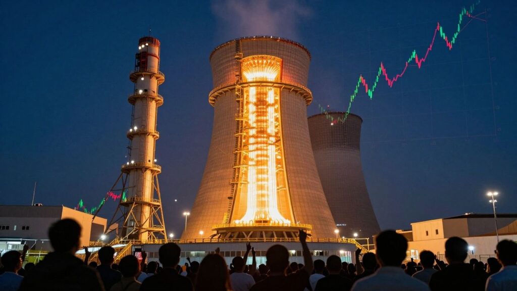Nuclear power plant with stock market surge.