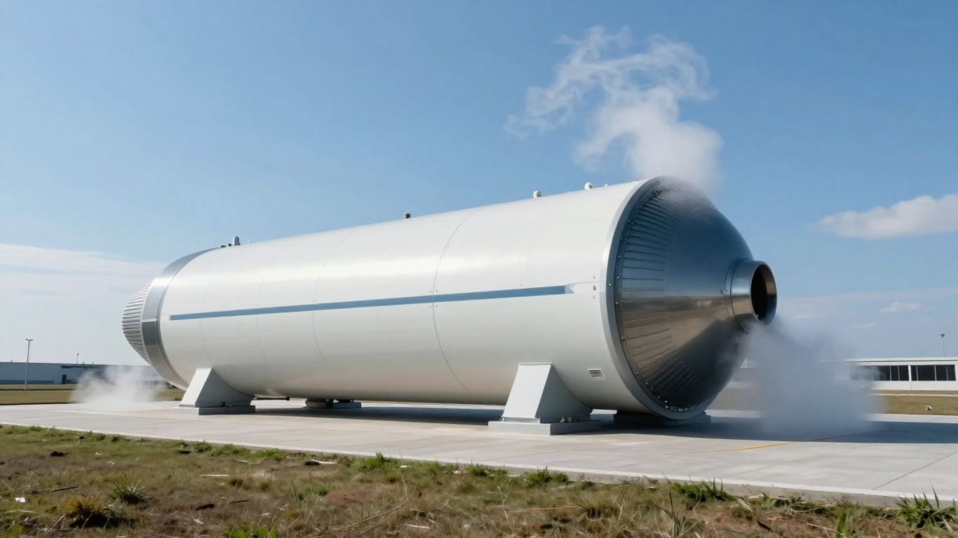 Futuristic small modular nuclear reactor against a blue sky.